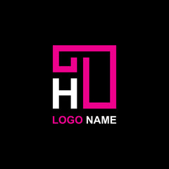 Geometric letter H logo with square line art creative design