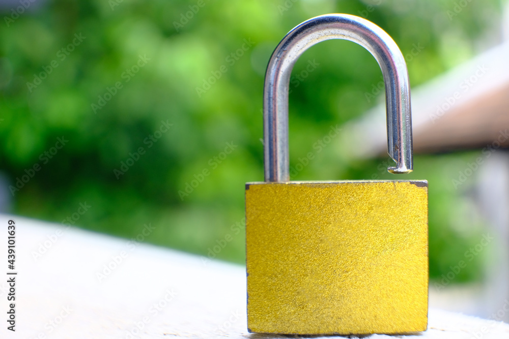 Poster padlock on table background and business security concept, protecting data personal information