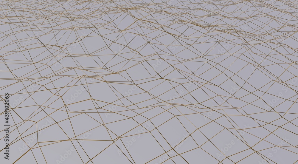 Poster yellow wavy mesh on a gray background. rendering an image.