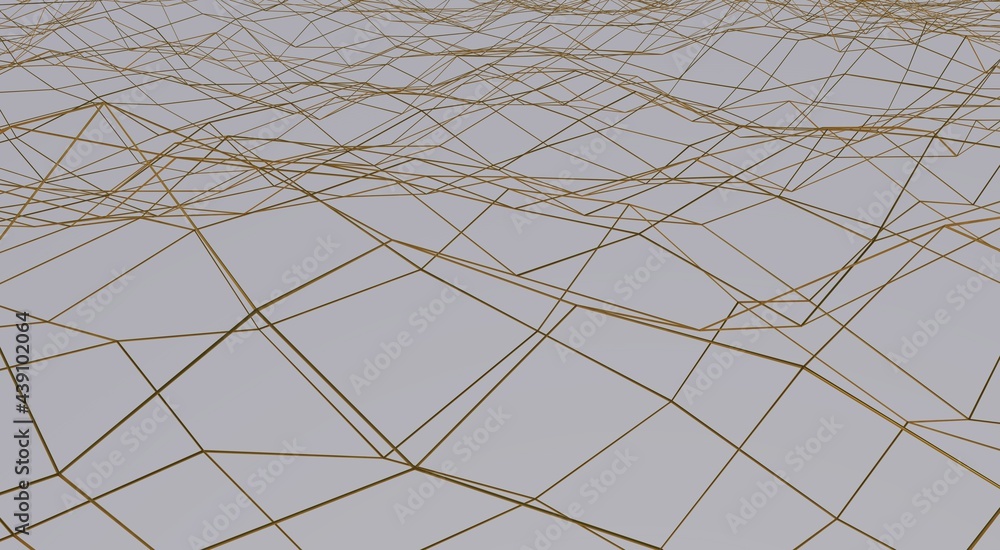Poster yellow wavy mesh on a gray background. rendering an image.