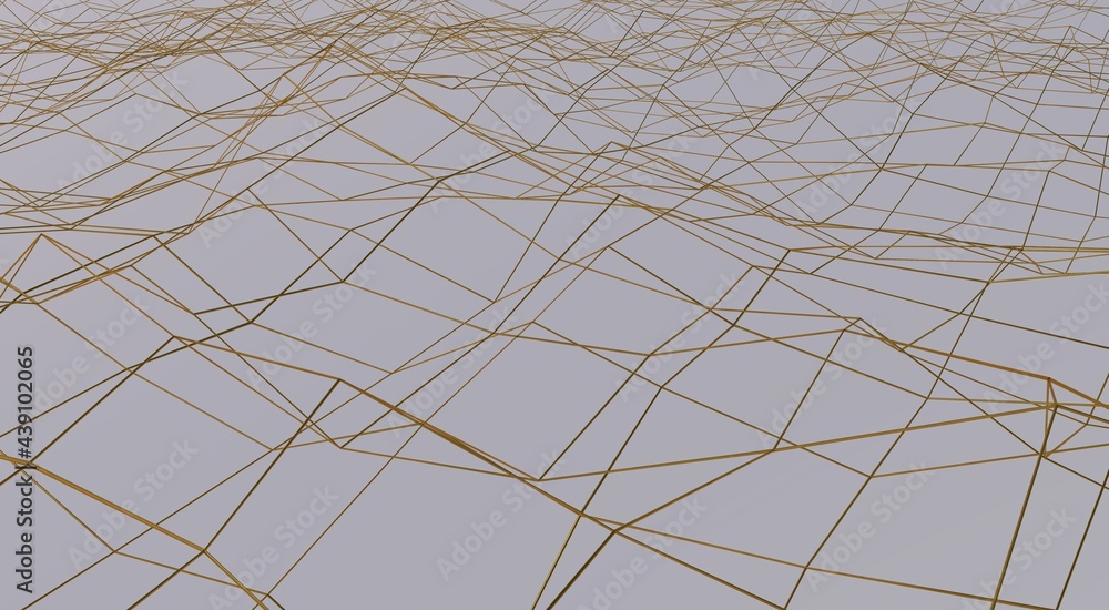 Poster yellow wavy mesh on a gray background. rendering an image.