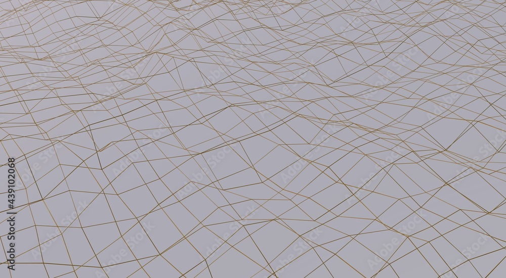 Poster yellow wavy mesh on a gray background. rendering an image.