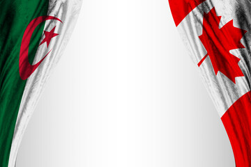 Flag of Algeria and Canada with theater effect. 3D illustration