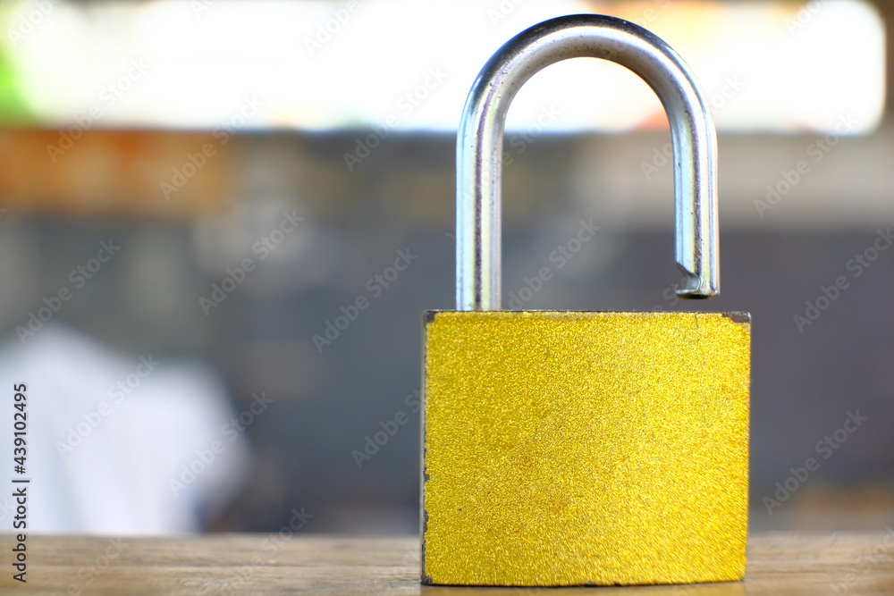 Poster padlock on table background and business security concept, protecting data personal information