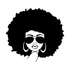 Woman face with aviator glasses. Afro Women. African American Woman. Vector illustration.  Isolated on white background. Good for posters, t shirts, postcards.
