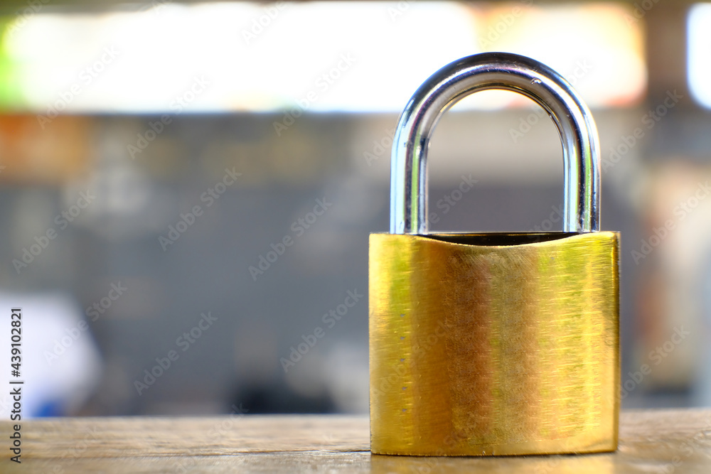 Poster padlock on table background and business security concept, protecting data personal information