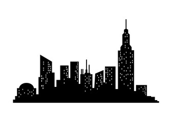 Cityscape silhouette. City building, night town and horizontal urban panorama silhouette. Modern urban landscape. Monochrome panoramic view