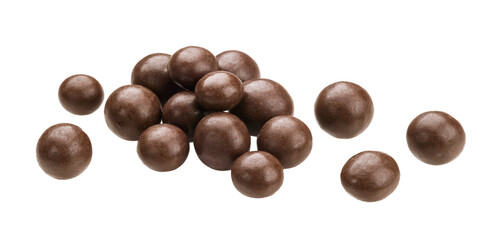 Cocoa balls, chocolate dragee isolated on white background