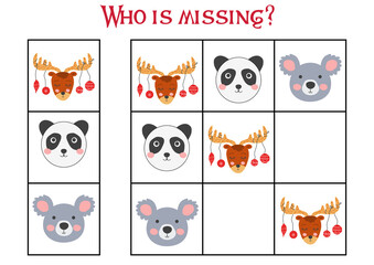 Sudoku game for children with pictures. Kids activity sheet. cute African animals