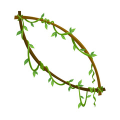 Tropical liana frame, jungle plant branches with leaves. Tropical climbing liana vine with green leaves. Cartoon lianas frame shaped. Liana branches