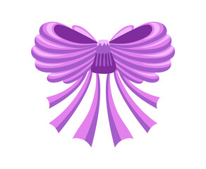 Gift bow colorful flat illustration. Violet knot for present element template. Decoration for gifts, greetings or holidays