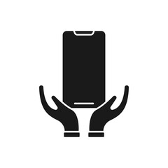 Mobile Phone with Hand icon Vector Design. Smartphone icon with Hand Gesture design concept for e-commerce, online store and marketplace website, mobile, logo, symbol, button, sign, app