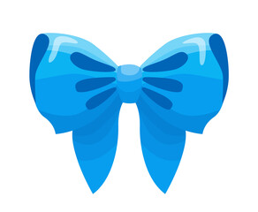 Gift bow colorful flat illustration. Blue knot for present element template. Decoration for gifts, greetings or holidays