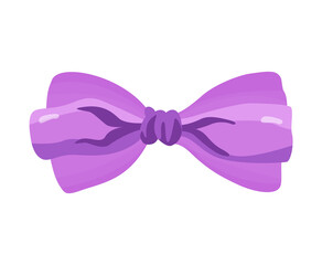 Gift bow colorful flat illustration. Violet knot for present element template. Decoration for gifts, greetings or holidays