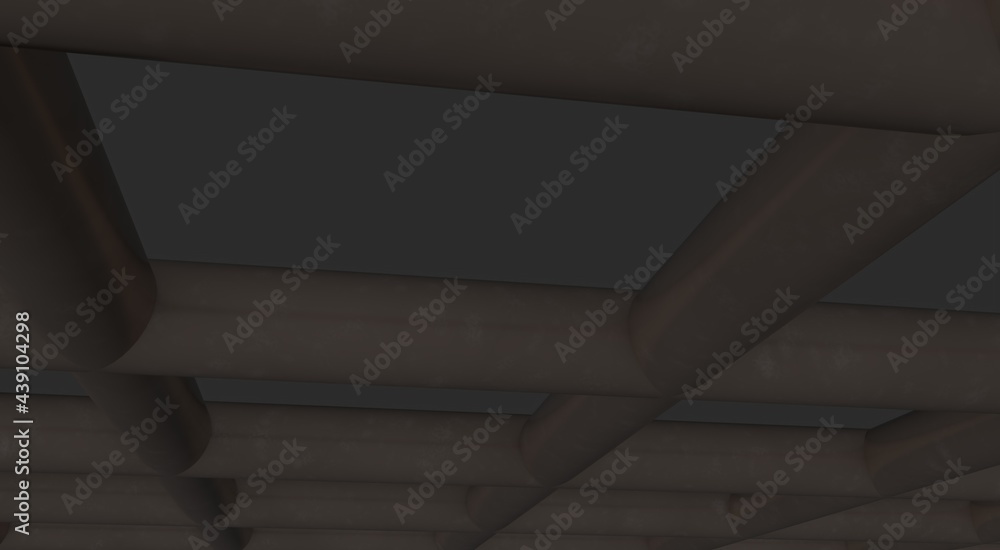 Poster gray textured volumetric lattice or mesh on a gray background. 3d rendering abstract image.