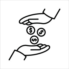 Simple hand with a coin line icon. Symbol and sign vector illustration design on white background. color editable