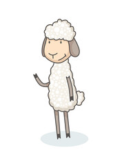 Funny cute white sheep in hand drawn style. Childish creative print for decoration or card. graphic design element for kids poster