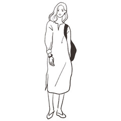 ワンピースを着た女性のベクター線画
