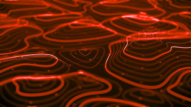 Digital landscape interface red screen abstract background.