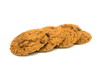Homemade chocolate chip cookies isolated on white background.