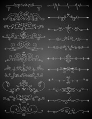 Flourish calligraphic design elements set. Page decoration symbols to embellish your layout. Outline border elements