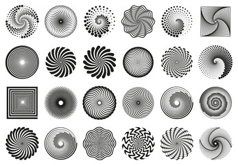Swirl spirals. Spiral vortex motion elements, vertigo motion swirl spiral silhouettes vector illustration element set. Abstract spiral symbols - obrazy, fototapety, plakaty