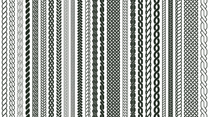 Braid seamless borders. Braided nautical plaits, knotted braids ornaments isolated vector symbols set. Braids weaving elements