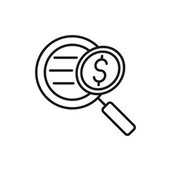 Money Search icon Vector Illustration. Money with Searching icon vector design concept for Banking, Finance, Currency and Trading Investment Business website, symbol, icon, sign, App UI template.