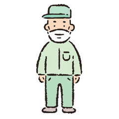 人物_作業員_緑_帽子_マスク_男性