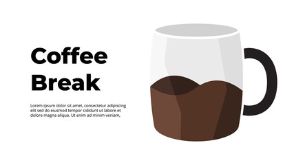 Coffee break Infographic. 3D abstract cup with americano. Creative illustration. Vector slide template.