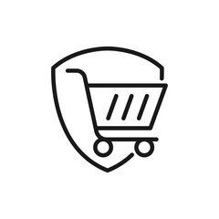 Secure Shopping icon Vector Illustration. Shopping Security and Safety with Shield icon design concept for e-commerce, online store and marketplace website, mobile, logo, symbol, button, sign, app UI