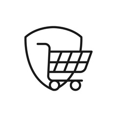 Secure Shopping icon Vector Illustration. Shopping Security and Safety with Shield icon design concept for e-commerce, online store and marketplace website, mobile, logo, symbol, button, sign, app UI