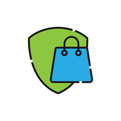 Secure Shopping icon Vector Illustration. Shopping Security and Safety with Shield icon design concept for e-commerce, online store and marketplace website, mobile, logo, symbol, button, sign, app UI
