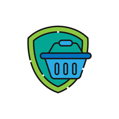 Secure Shopping icon Vector Illustration. Shopping Security and Safety with Shield icon design concept for e-commerce, online store and marketplace website, mobile, logo, symbol, button, sign, app UI