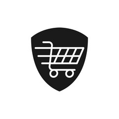 Secure Shopping icon Vector Illustration. Shopping Security and Safety with Shield icon design concept for e-commerce, online store and marketplace website, mobile, logo, symbol, button, sign, app UI