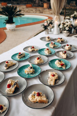 Festive sweet table. Cupcakes and cookies. Cake and sweets.