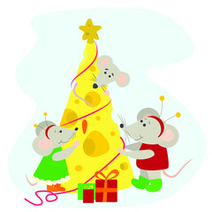 mouse and christmas tree from cheese
