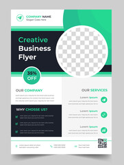 Corporate business flyer template design with green color. marketing, business proposal, promotion, advertise, publication, cover page. digital marketing agency flyer design. new business flyer design