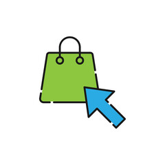 Shopping Bag with Arrow icon Vector Design. Shopping Bag icon with Arrow design concept for e-commerce, online store and marketplace website, mobile, logo, symbol, button, sign, app UI