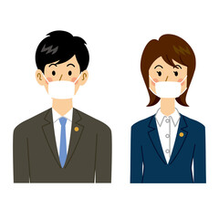 マスクを装着する弁護士の男女