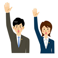 挙手をする弁護士の男女