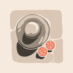 Hand drawn vector abstract stock flat graphic contemporary aesthetic fashion illustration with bohemian,beautiful modern summer beach hat in simple trendy minimal style isolated on pastel background