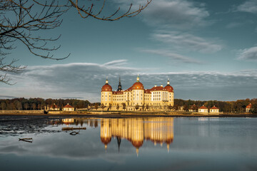 View over the lake to Moritzburg Castle, Germany.