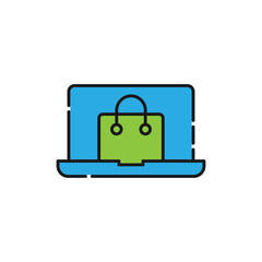 Shopping Bag with Laptop icon Vector Design. Shopping Bag icon with Laptop design concept for e-commerce, online store and marketplace website, mobile, logo, symbol, button, sign, app UI