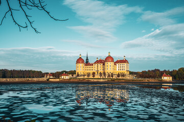 View over the lake to Moritzburg Castle, Germany.