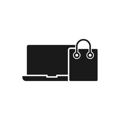 Shopping Bag with Laptop icon Vector Design. Shopping Bag icon with Laptop design concept for e-commerce, online store and marketplace website, mobile, logo, symbol, button, sign, app UI