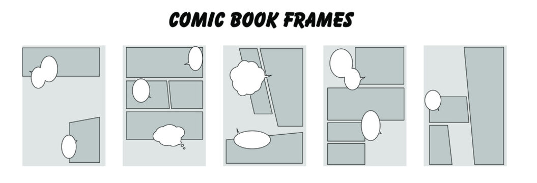 Set of comic strip, a sequence of panels with empty space for text and drawings.