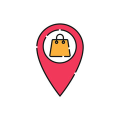 Shopping Bag with Location icon Vector Design. Shopping Bag icon with Location design concept for e-commerce, online store and marketplace website, mobile, logo, symbol, button, sign, App UI