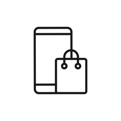 Shopping Bag with mobile phone icon Vector Design. Shopping Bag icon with smartphone design concept for e-commerce, online store and marketplace website, mobile, logo, symbol, button, sign, app UI