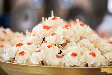 ancient measure thailand otop pavilion religion sandalwood flower Tri cloth incense flower candle...